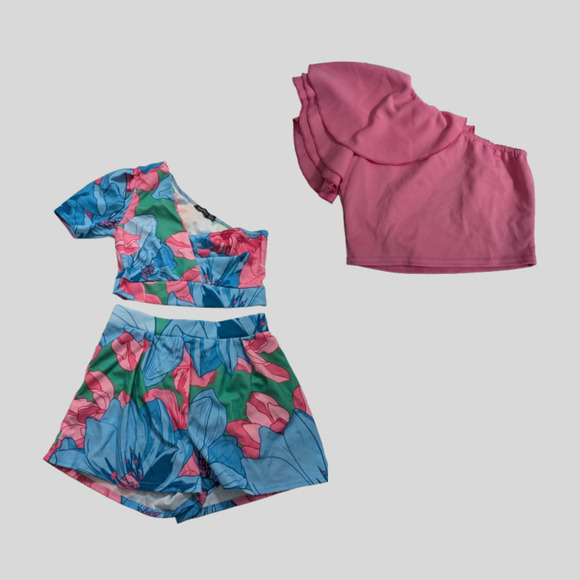 Boohoo Other - Boohoo Top Women's Size 8 One Sided Swim Beach Boho Summer Ruffle Crop 3 Pcs Lot